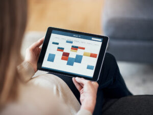 Schedule on tablet showing time reserved for activities like administrative work.