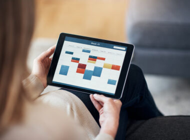 Schedule on tablet showing time reserved for activities like administrative work.