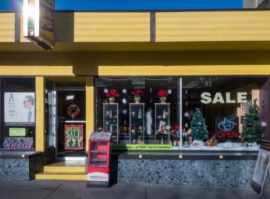 The storefront of Joseph Mireault's optical store, Tru-Value Optical
